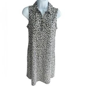 MSK black embroided print sleeveless front zip dress S